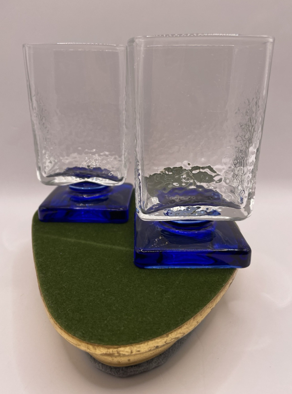 Bormioli Rocco Ibisco Clear Square Cobalt Blue Bottom Tumbler Glasses Set of 2